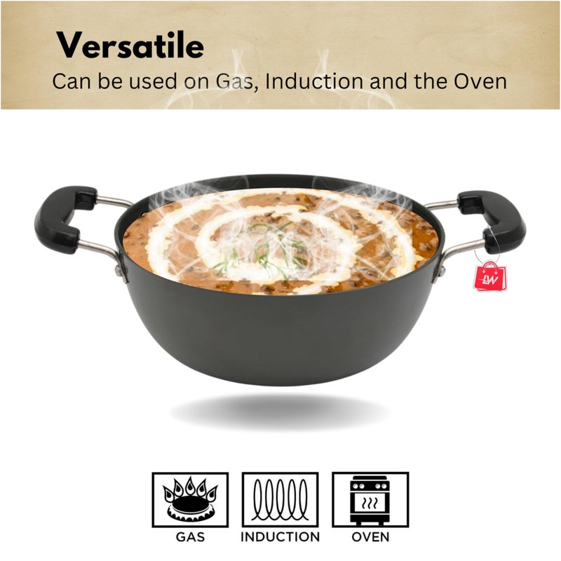 LAZYwindow Hard Anodized Kadhai with Induction Base, 20 cm, 1.5 Litre, Black - Image 3