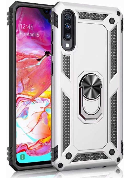 Smody - Samsung Galaxy A70 Case SM-A705F Ring Stand Tank Silicone + Unbreakable Glass - Image 1