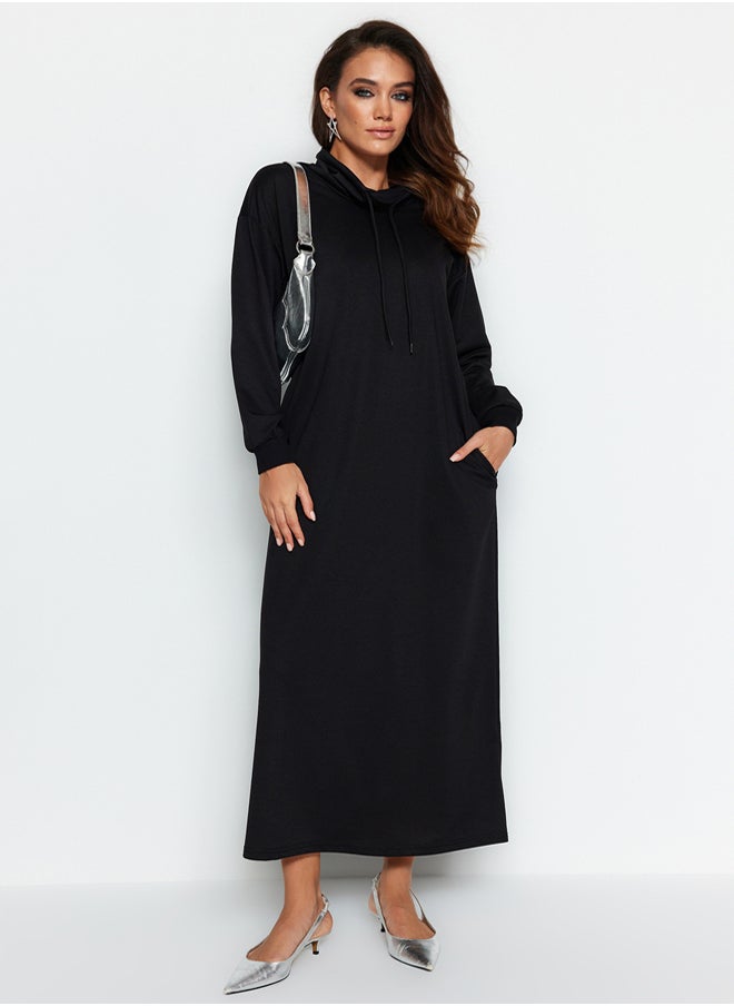 trendyol - Black Oversize Stand Collar Lace Detail Long Length Knitted Dress TCTSS22EB0132 - Image 1