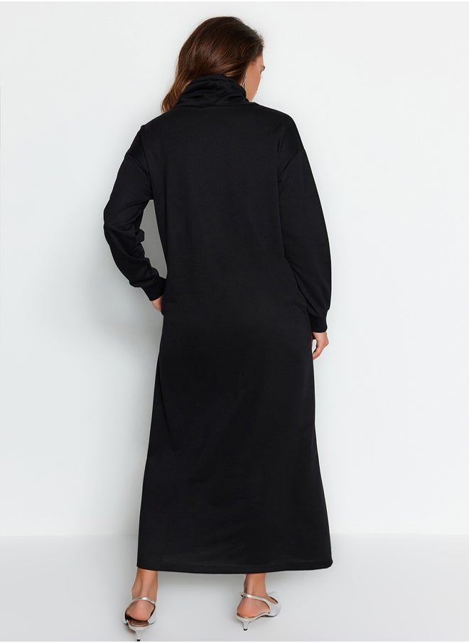 trendyol - Black Oversize Stand Collar Lace Detail Long Length Knitted Dress TCTSS22EB0132 - Image 1