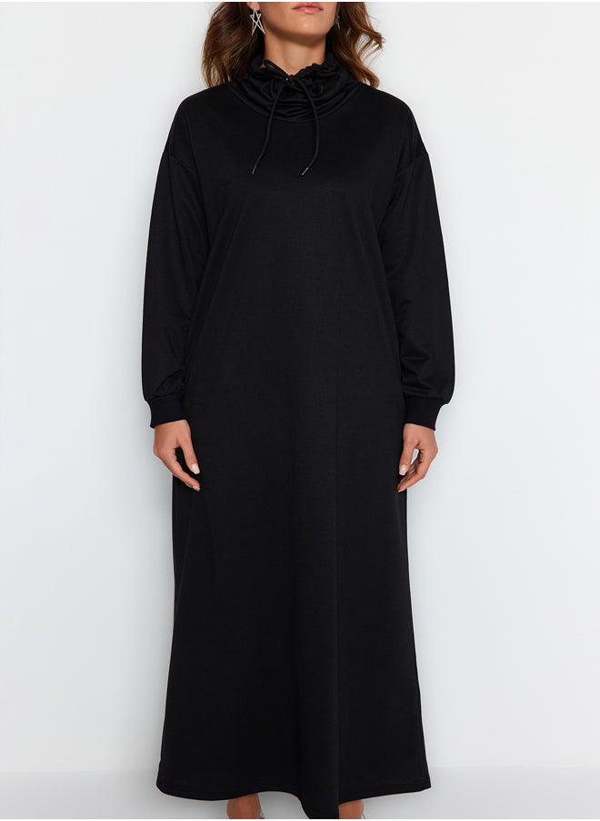 trendyol - Black Oversize Stand Collar Lace Detail Long Length Knitted Dress TCTSS22EB0132 - Image 1