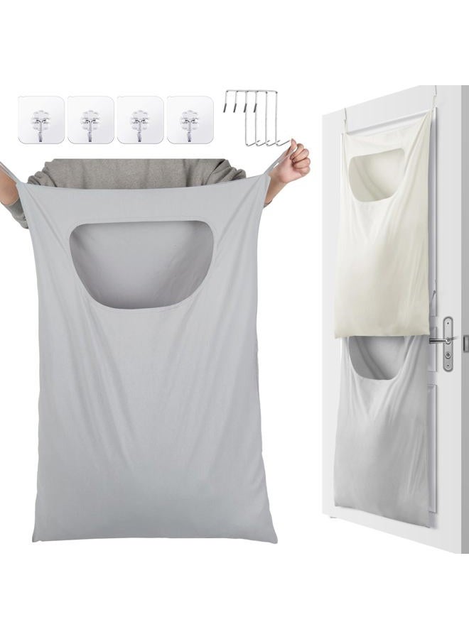 Wovnet 2 Pcs Large Hanging Laundry Hamper Bag 28 x 35 in over the Door Hamper Space Saving Hanging Laundry Bag Hanging Laundry Basket with Hanging Hooks for Wall Dirty Clothes Storage RV Room, 2 Color - Image 1