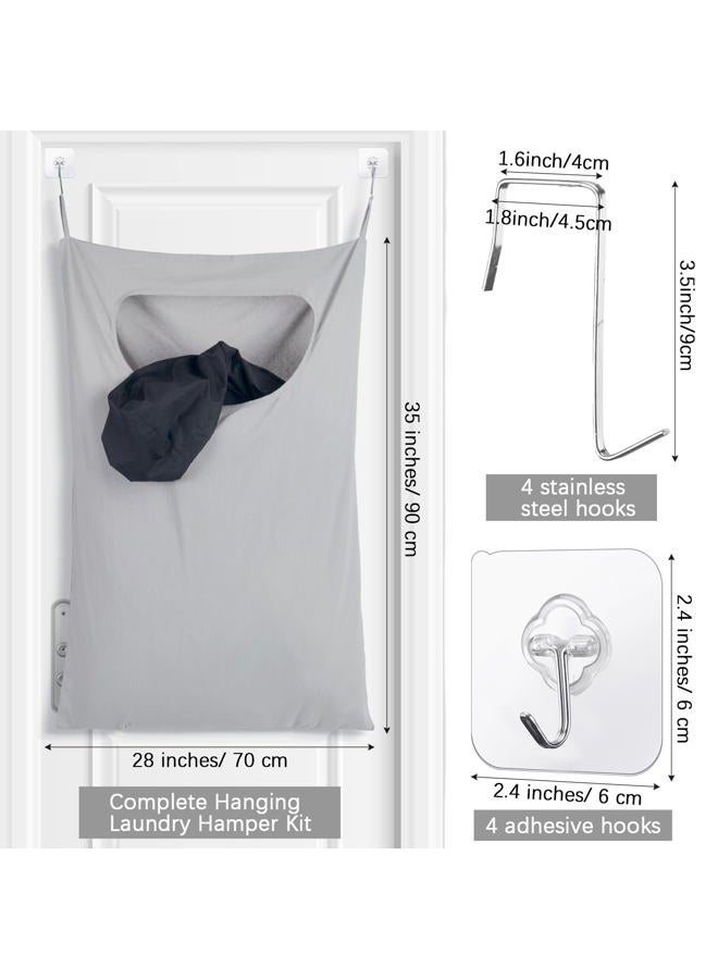 Wovnet 2 Pcs Large Hanging Laundry Hamper Bag 28 x 35 in over the Door Hamper Space Saving Hanging Laundry Bag Hanging Laundry Basket with Hanging Hooks for Wall Dirty Clothes Storage RV Room, 2 Color - Image 2