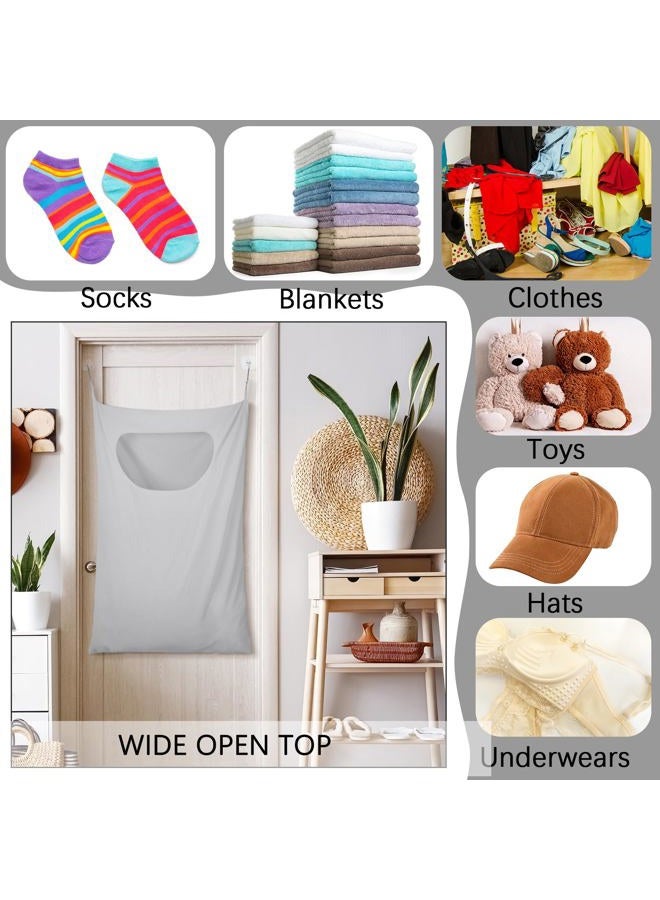 Wovnet 2 Pcs Large Hanging Laundry Hamper Bag 28 x 35 in over the Door Hamper Space Saving Hanging Laundry Bag Hanging Laundry Basket with Hanging Hooks for Wall Dirty Clothes Storage RV Room, 2 Color - Image 3