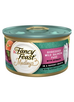Fancy Feast Purina Fancy Feast Wet Cat Food, Medleys Shredded Wild Salmon Fare With Spinach in a Savory Cat Food Broth - (Pack of 24) 3 oz. Cans  - Image 1