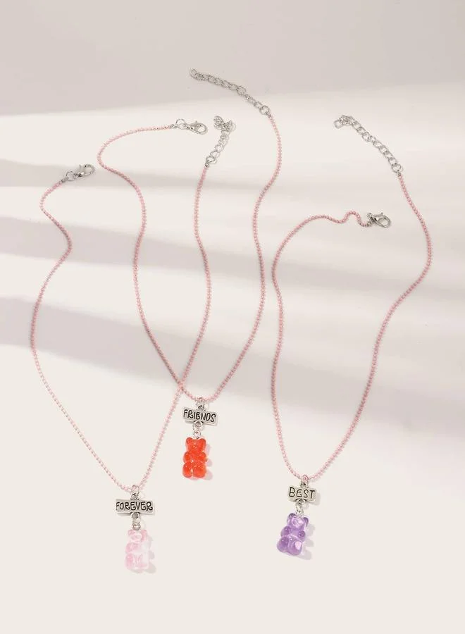 Take Two Pack of 3 - Girls Multi-Color Gummy Bear Pendant Necklaces