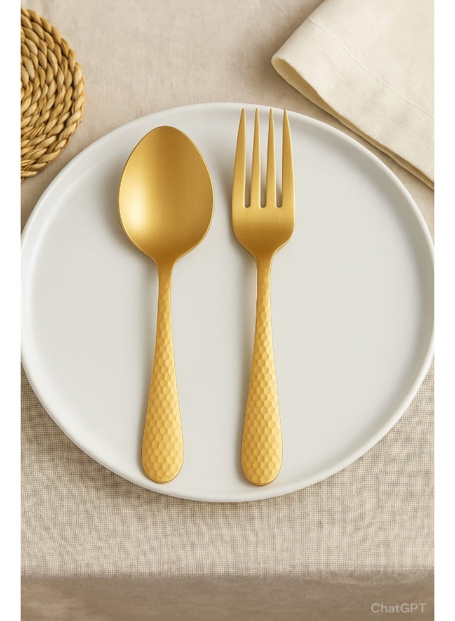 ايست من نون طقم أدوات مائدة من الفولاذ المقاوم للصدأ المصقول 12 قطعة باللون الذهبي لـ 6 أشخاص في علبة هدايا، مجموعة أدوات مائدة مع سكين وشوكة وملعقة، أدوات مائدة أنيقة للاستخدام اليومي، بتشطيب مرآة. آمنة للغسل في غسالة الصحون. - Image 2