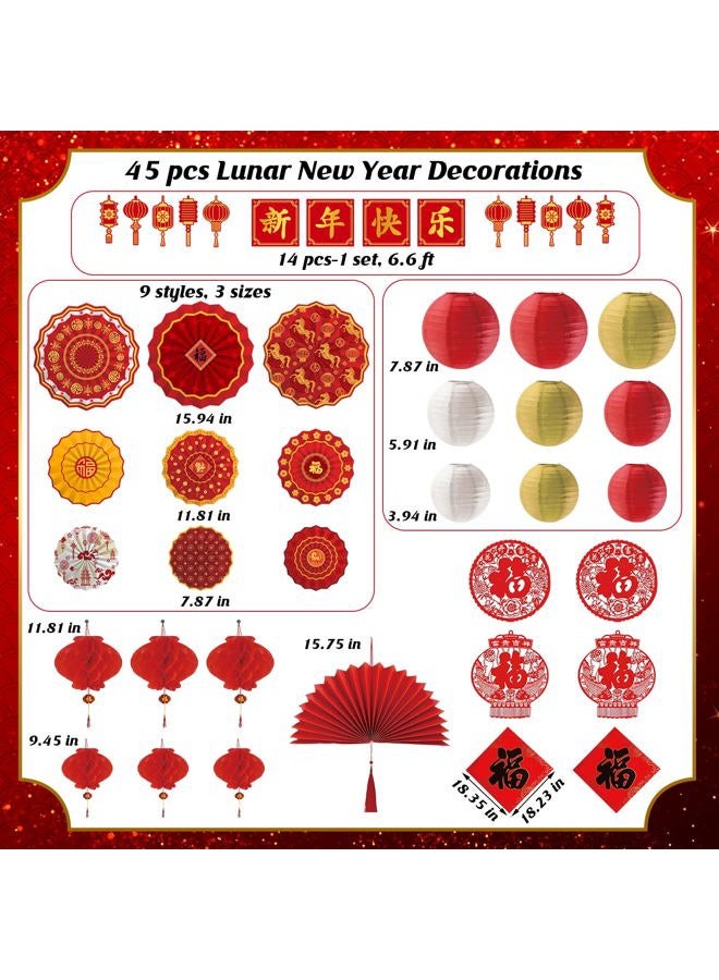Jaloro 32 Pcs 2026 Chinese New Year Decor, Lunar New Year Red Lantern, Paper Fans Hanging Decoration, Fu Characters, Banner, Luck Ornament for Chinese Spring Festival Party Supplies - Image 3