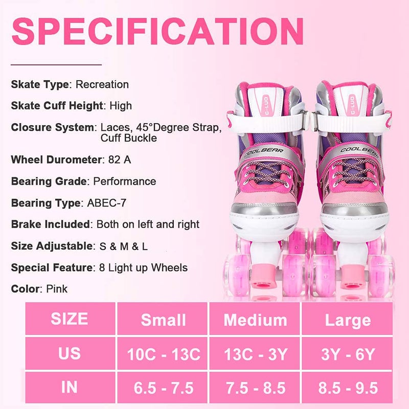 Sowume Adjustable Kids Roller Skates for Girls and Women, All 8 Wheels of Girl's Skates Shine, Safe and Fun Illuminating for Beginner - Image 4
