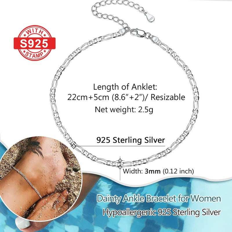 PROSILVER 925 Sterling Silver Ankle Bracelets For Women, Stylish Chain Anklets, Summer Beach Jewelry, 8.6-10.6 Inch Adjustable, Come with Box - Image 4