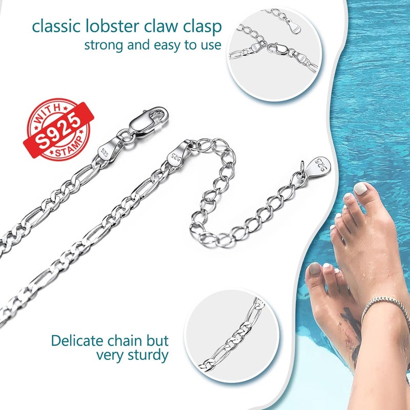 PROSILVER 925 Sterling Silver Ankle Bracelets For Women, Stylish Chain Anklets, Summer Beach Jewelry, 8.6-10.6 Inch Adjustable, Come with Box - Image 5