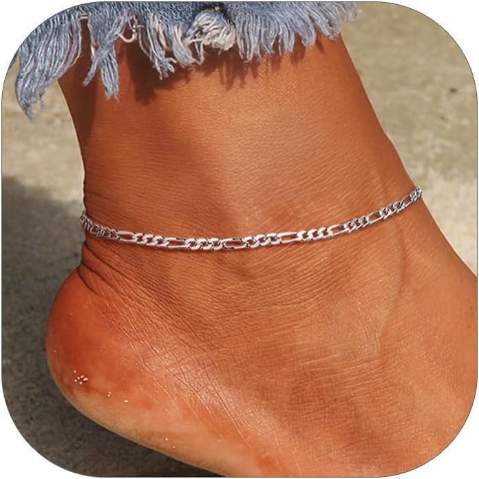 PROSILVER 925 Sterling Silver Ankle Bracelets For Women, Stylish Chain Anklets, Summer Beach Jewelry, 8.6-10.6 Inch Adjustable, Come with Box - Image 1