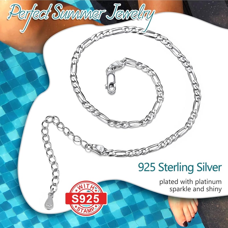 PROSILVER 925 Sterling Silver Ankle Bracelets For Women, Stylish Chain Anklets, Summer Beach Jewelry, 8.6-10.6 Inch Adjustable, Come with Box - Image 3
