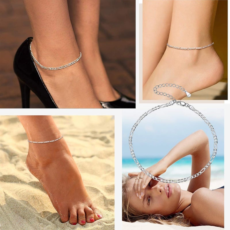 PROSILVER 925 Sterling Silver Ankle Bracelets For Women, Stylish Chain Anklets, Summer Beach Jewelry, 8.6-10.6 Inch Adjustable, Come with Box - Image 2