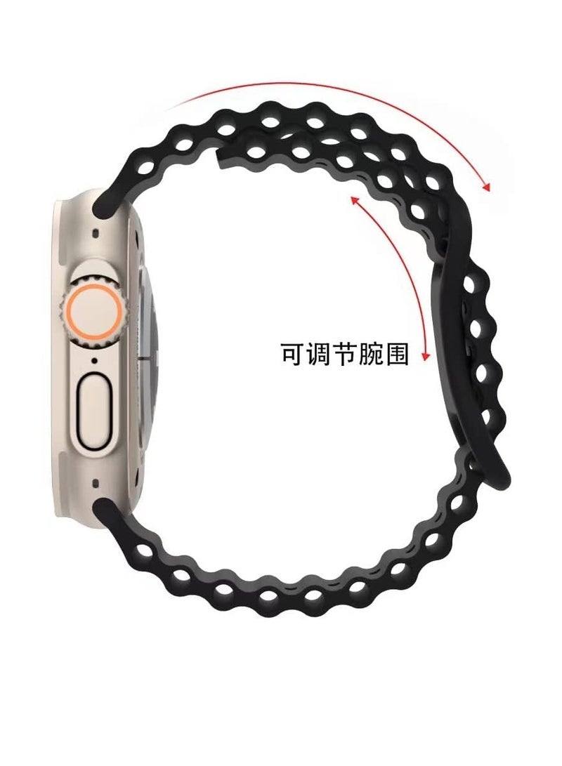 Compatible for Apple Watch Band 38mm 40mm 41mm 42mm for Men Women, Wave Shaped Silicone Sport Wristband Strap Compatible with iWatch Series 11/10/9/8/7/6/5/4/3/2/1 SE 3/2/1 Black - Image 3