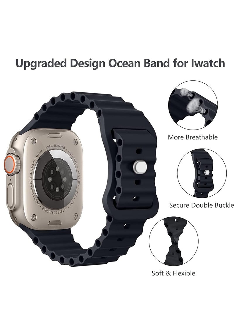 Compatible for Apple Watch Band 38mm 40mm 41mm 42mm for Men Women, Wave Shaped Silicone Sport Wristband Strap Compatible with iWatch Series 11/10/9/8/7/6/5/4/3/2/1 SE 3/2/1 Black - Image 2
