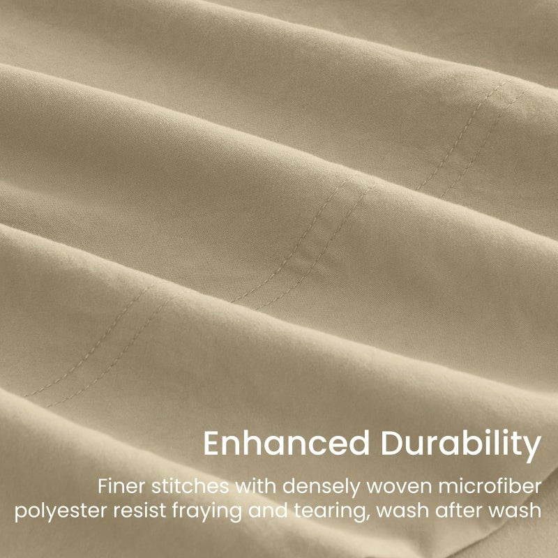 GOKOTTA 4-Pcs Queen Sheet Set, 16 Inch Deep Pocket Queen Sheets with Elastic Corner Straps, Brushed Microfiber Polyester - Hotel Luxury, Ultra Soft, Breathable, Anti-Rip, Wrinkle-Free - Tan - Image 4