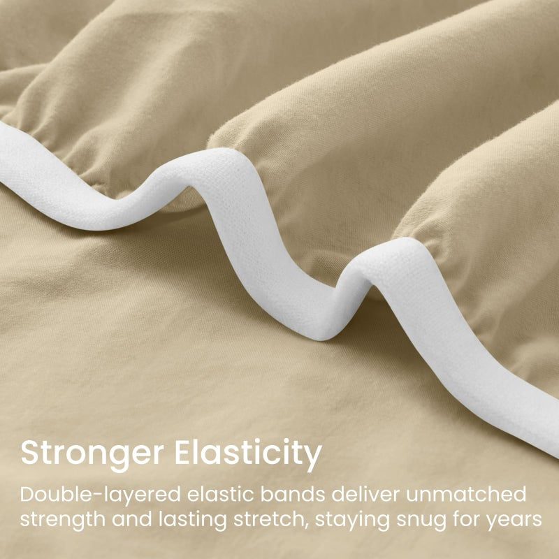 GOKOTTA 4-Pcs Queen Sheet Set, 16 Inch Deep Pocket Queen Sheets with Elastic Corner Straps, Brushed Microfiber Polyester - Hotel Luxury, Ultra Soft, Breathable, Anti-Rip, Wrinkle-Free - Tan - Image 3