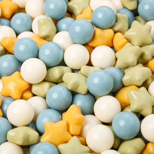 TRENDPLAY Star Ball Pit Balls 200 for Toddlers Yellow Ball Pit Ball Shapes for Boys Girls Fun Birthday Party Christmas Decoration Cream Colors Mix Yellow Blue Green - Image 1