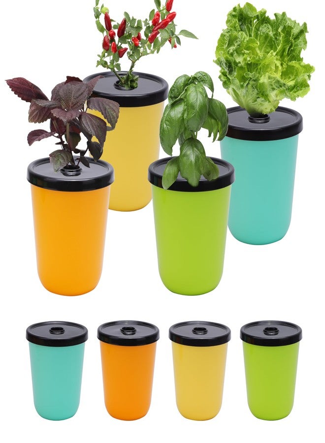 Kiicii Kratky Method Hydroponic Planter Kit, 8 Hydroponic Planter Plus 24 Growing Sponges for Herbs, Hydroponic Mini Buckets for Windowsill Herb Garden, Hydroponic Growing System for Vegetables (Black) - Image 1
