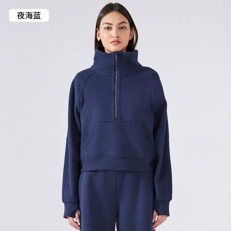 Generic Fleece-Lined High Collar Sweatshirt Women night sea blue