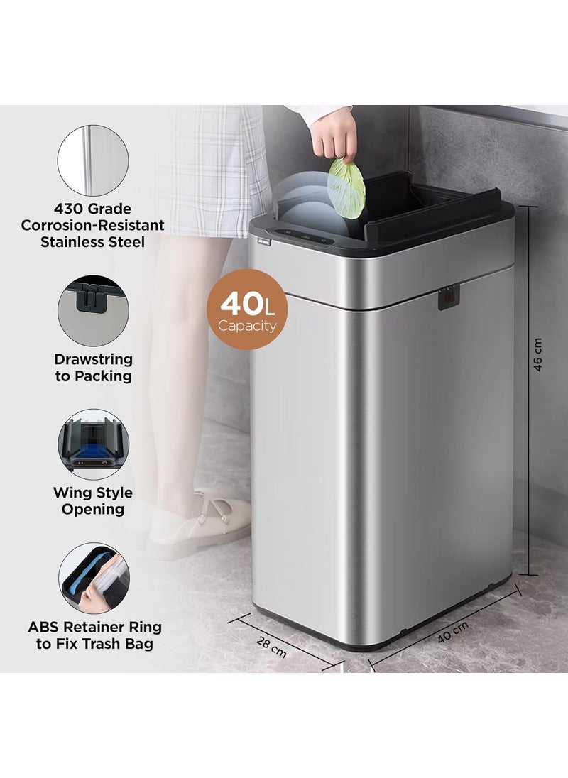 Homestic Homestic 40L Stainless Steel Automatic Touchless Motion Sensor Dustbin Quick Open Soft Close Lid Garbage Bin for Kitchen Bathroom Indoor Outdoor Trash Cana96  - Image 3