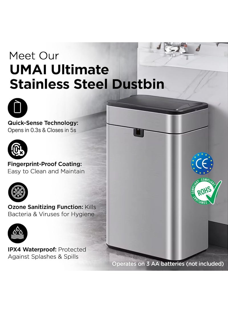 Homestic Homestic 40L Stainless Steel Automatic Touchless Motion Sensor Dustbin Quick Open Soft Close Lid Garbage Bin for Kitchen Bathroom Indoor Outdoor Trash Cana96  - Image 2