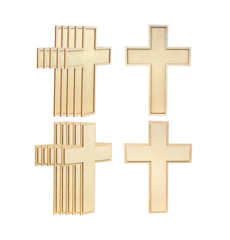 12 Inch 12 Pack Unfinished Wooden Cross Unpainted Wood Layered Framed Cross for DIY Crafts