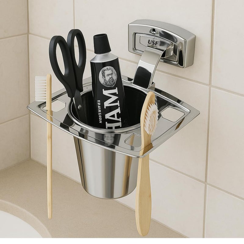 U-S-F BATH ACCESSORIES U-S-F BATH ACCESSORIES 304 Grade Stainless Steel Fairy Wall-Mounted Tumbler Holder | Durable Bathroom Accessory, Holds Toothpaste & Brushes and More -Chrome Finish  - Image 1