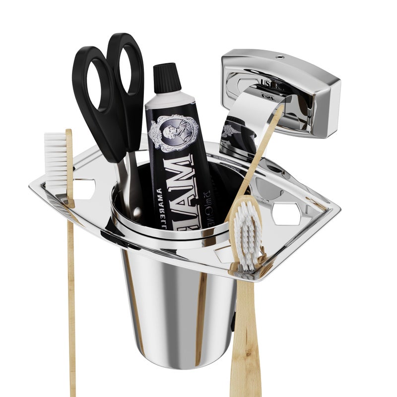 U-S-F BATH ACCESSORIES U-S-F BATH ACCESSORIES 304 Grade Stainless Steel Fairy Wall-Mounted Tumbler Holder | Durable Bathroom Accessory, Holds Toothpaste & Brushes and More -Chrome Finish  - Image 4