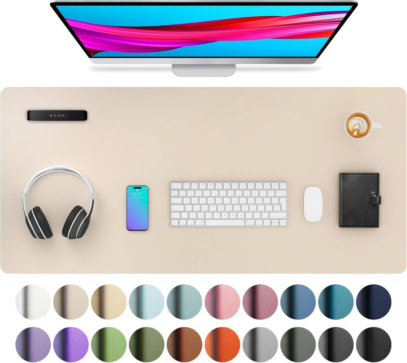 Aothia Leather Desk Pad Protector, Mouse Pad, Office Desk Mat, Non-Slip PU Leather Desk Blotter, Laptop Desk Pad, Waterproof Desk Writing Pad for Office and Home (Beige, 36" x 17") - Image 1