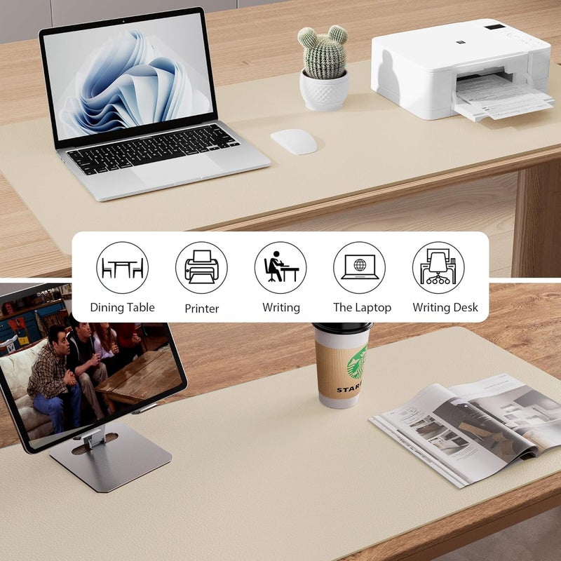 Aothia Leather Desk Pad Protector, Mouse Pad, Office Desk Mat, Non-Slip PU Leather Desk Blotter, Laptop Desk Pad, Waterproof Desk Writing Pad for Office and Home (Beige, 36" x 17") - Image 5