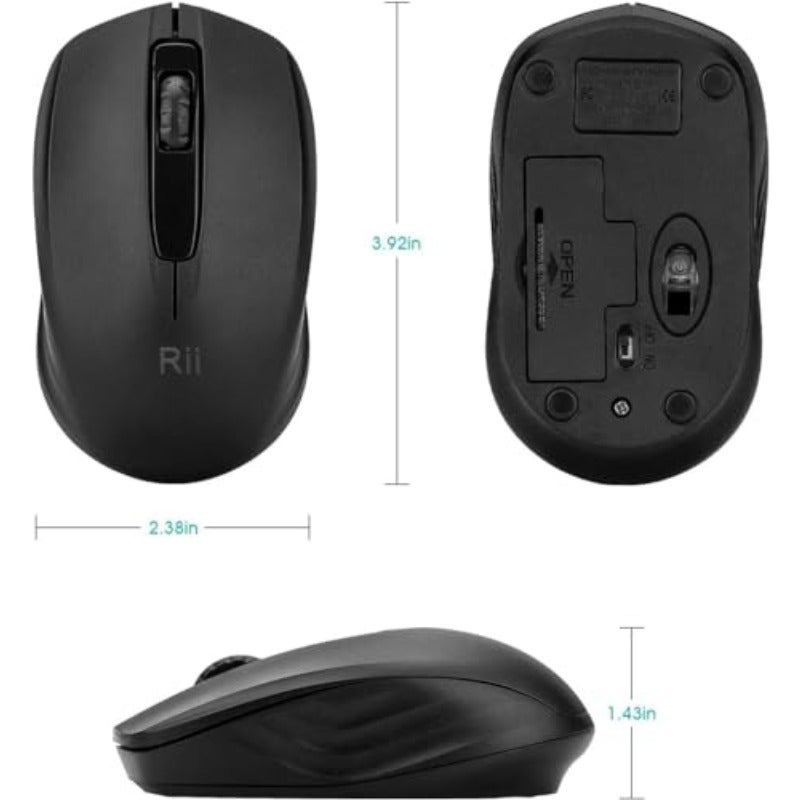 ماوس لاسلكي Rii RM100+ للكمبيوتر المحمول والكمبيوتر الشخصي، ماوس صامت لنظام WindowsOffice، يتضمن دونجل لاسلكي USB، (أسود - جديد) - Image 4