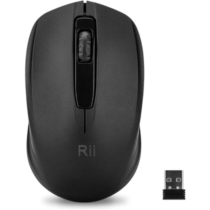 ماوس لاسلكي Rii RM100+ للكمبيوتر المحمول والكمبيوتر الشخصي، ماوس صامت لنظام WindowsOffice، يتضمن دونجل لاسلكي USB، (أسود - جديد) - Image 1