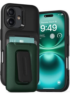VRS Design D-Wallet Orb iPhone 16 Case Cover Wallet [3 Card] Credit Holder Slot [Semi Automatic] Built-in [Kickstand] - Metallic Green  - Image 1
