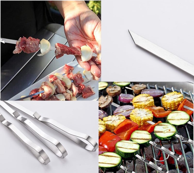 HONSHEN 17 Inch Long Stainless Steel Skewers for Kabobs, Flat Shish Kabob Barbecue Skewers with Storage Bag - Metal BBQ Skewers for Grilling Meat, Chicken, Shrimp, Vegetables - 10 Pack - Image 2