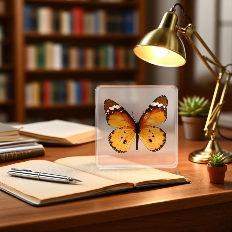 3 X 3 X 0.8 in（7.5 X 7.5 X 2 Cm）Butterfly Resin Specimen, Display Insect Clear Acrylic Frame, Unique Gift with Black Gift Box, Home Decoration Ideal, Shelf Decor - Image 5