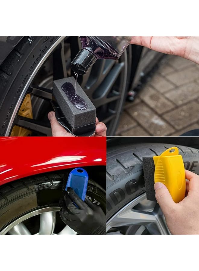 SYOSI Tire Dressing Applicator Brush, 2 Pcs Tire Shine Applicator Ergonomic Design Tire Brush, Car Wheel Waxing Sponge With Case Auto Tire Cleaning Pad For Tire Gel (Black+Yellow) - Image 3