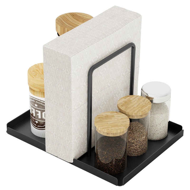 LSK Napkin Holder, Steel Napkin Holder for Table with Salt and Pepper Shakers Caddy, Standing Paper Napkin Storage for Kitchen Dining Table Countertop, Black - Image 1