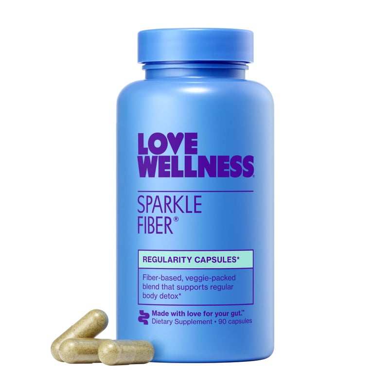 Love Wellness Sparkle Fiber Fiber Supplement with Digestive Enzymes Greens Superfood Powder Psyllium Husk Powder Promotes Gut Health for Women Regularity Bloating Relief 90 Count