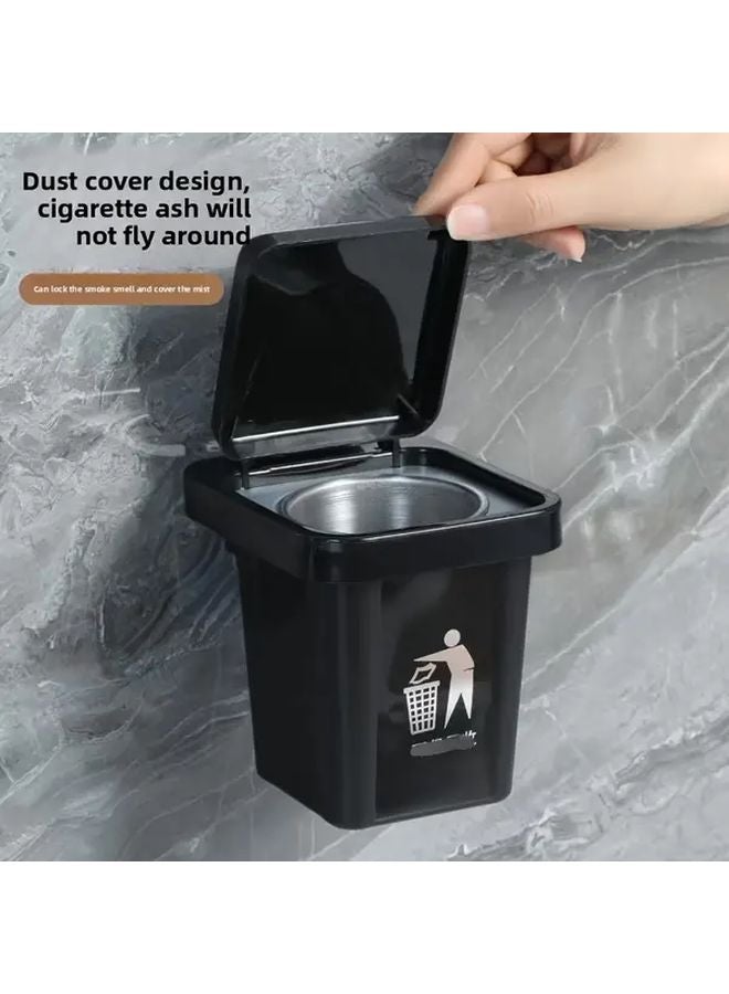 Wall Mounted Trash Can With Lid Anti Fly Ash Toilet Ashtray Black - Image 2