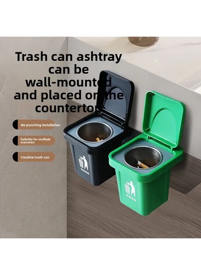 Wall Mounted Trash Can With Lid Anti Fly Ash Toilet Ashtray Black - Image 3