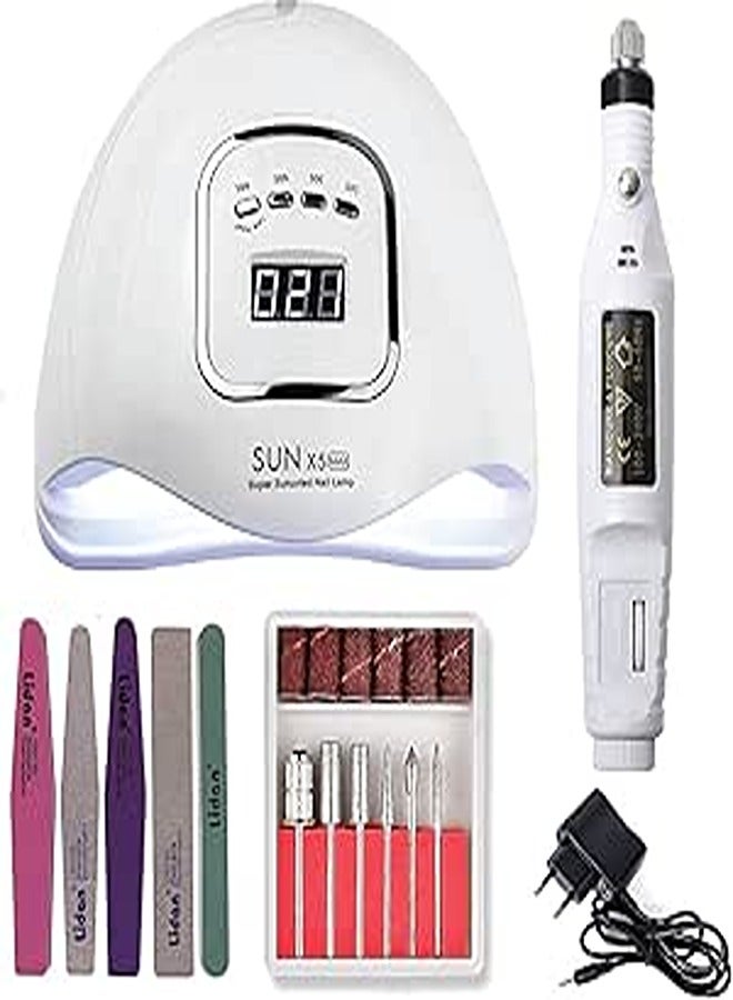 مجموعة جل الأظافر، مجموعة مانيكير وباديكير، تتضمن ضوء الأشعة فوق البنفسجية للأظافر، مصباح الأشعة فوق البنفسجية لأظافر الجل، مثقاب أظافر كهربائي محمول لنظام أظافر الأكريليك للصالونات