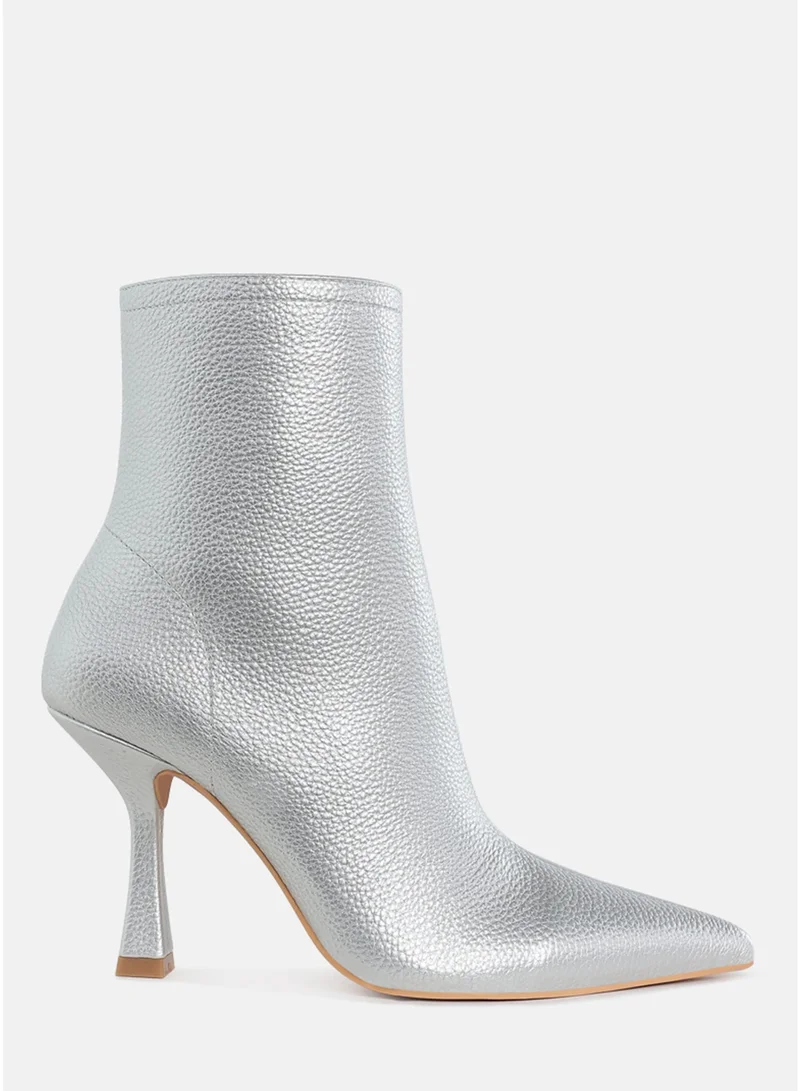 London Rag Women's Metallic Pointed Toe Ankle Boots in Silver