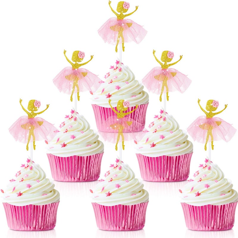 Blulu 48 Pieces Ballerina Tutu Ballet Dancer Girls Cupcake Toppers Dancing Cake Dessert Muffin Toppers for Wedding Baby Shower Birthday Party - Image 1