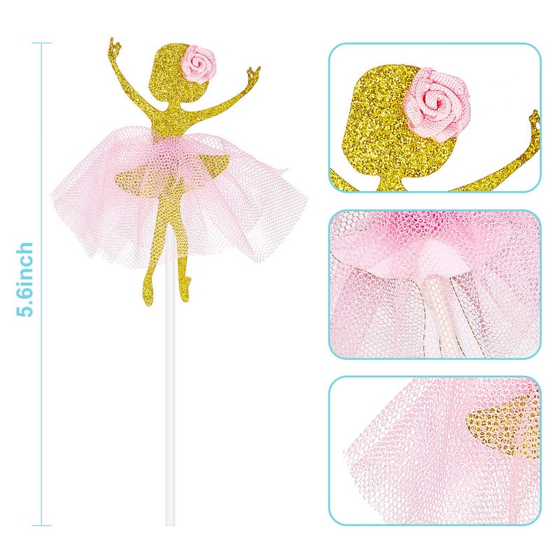 Blulu 48 Pieces Ballerina Tutu Ballet Dancer Girls Cupcake Toppers Dancing Cake Dessert Muffin Toppers for Wedding Baby Shower Birthday Party - Image 2