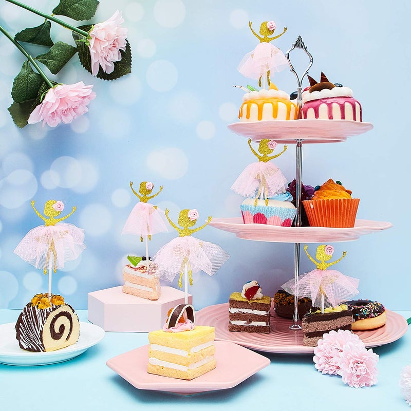 Blulu 48 Pieces Ballerina Tutu Ballet Dancer Girls Cupcake Toppers Dancing Cake Dessert Muffin Toppers for Wedding Baby Shower Birthday Party - Image 5