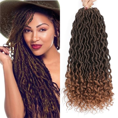 Karida Faux Locs Crochet Hair 18 Inch 8 Packs Pre Looped Goddess Locs Crochet Hair Wavy Crochet Faux Locs With Curly Ends Boho Faux Locs For Black Women 18 inch T30