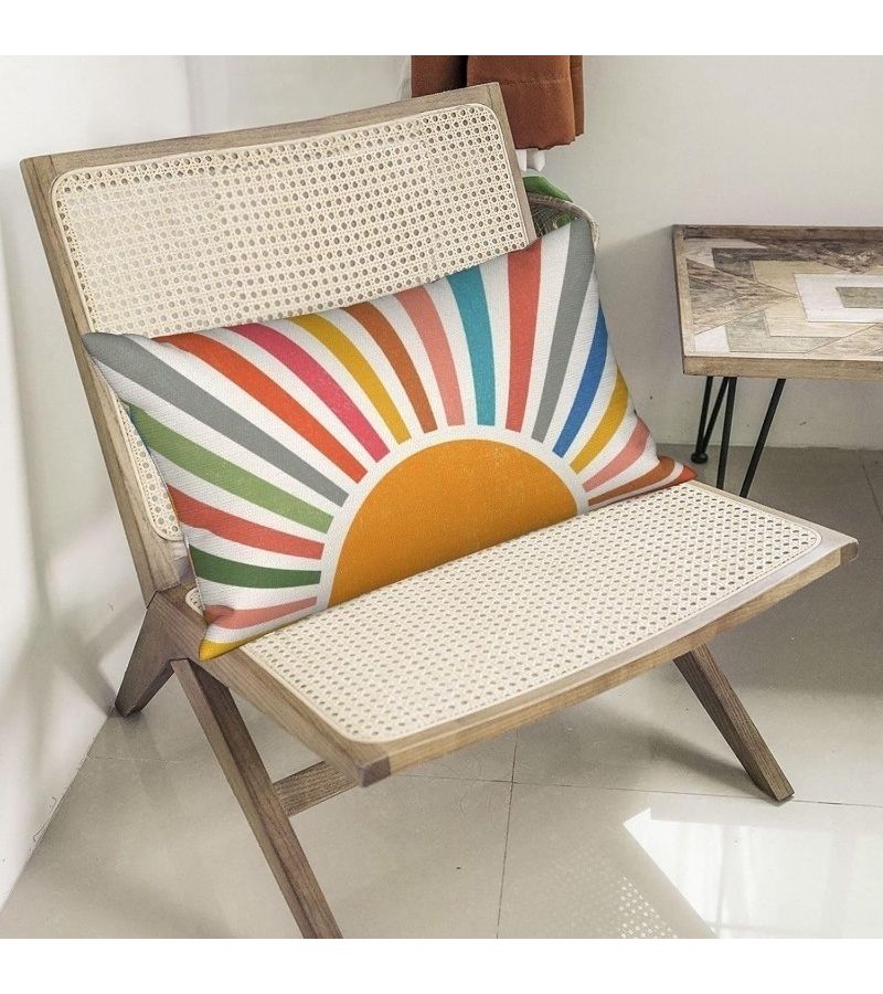 Modern Farmhouse Lumbar Pillow Cover Set 12x20 Boho Striped Sun Decor For Outdoor Bedroom - Image 1