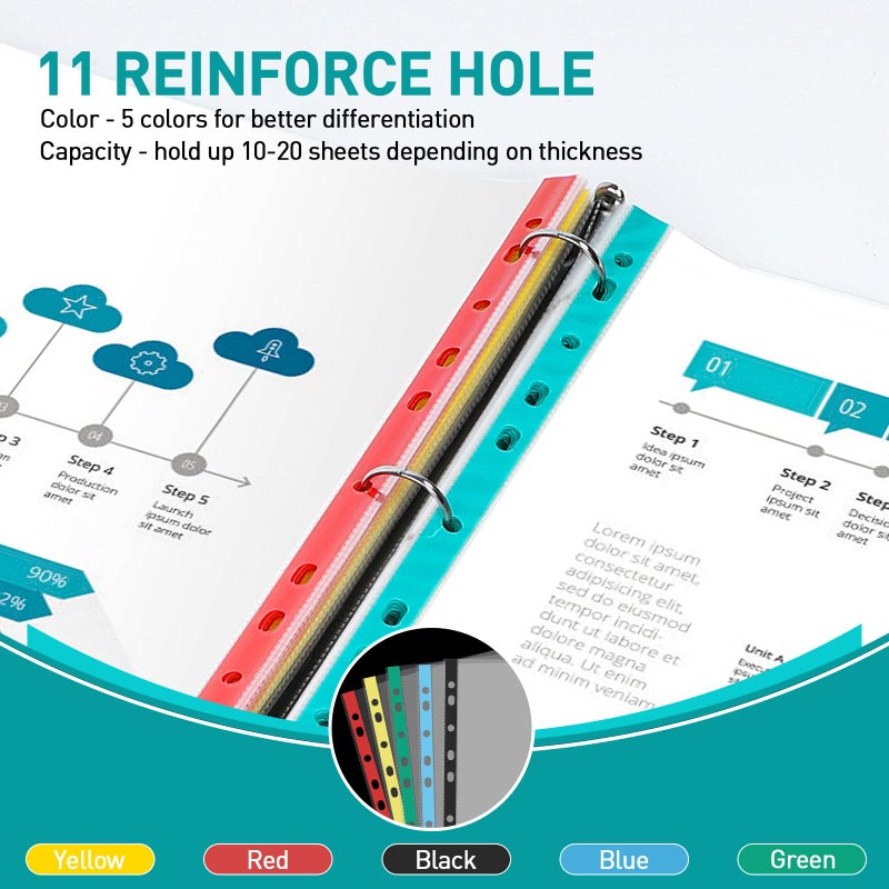 PANDRI Sheet Protectors, PANDRI 300 Pack Color Heavy Duty Plastic Page Protectors Sheet Reinforced 11-Hole Fit for 3 Ring Binder Fits Standard 8.5 x 11 Paper, 9.25 x 11.25 Top Loaded, Excluding Acid - Image 3